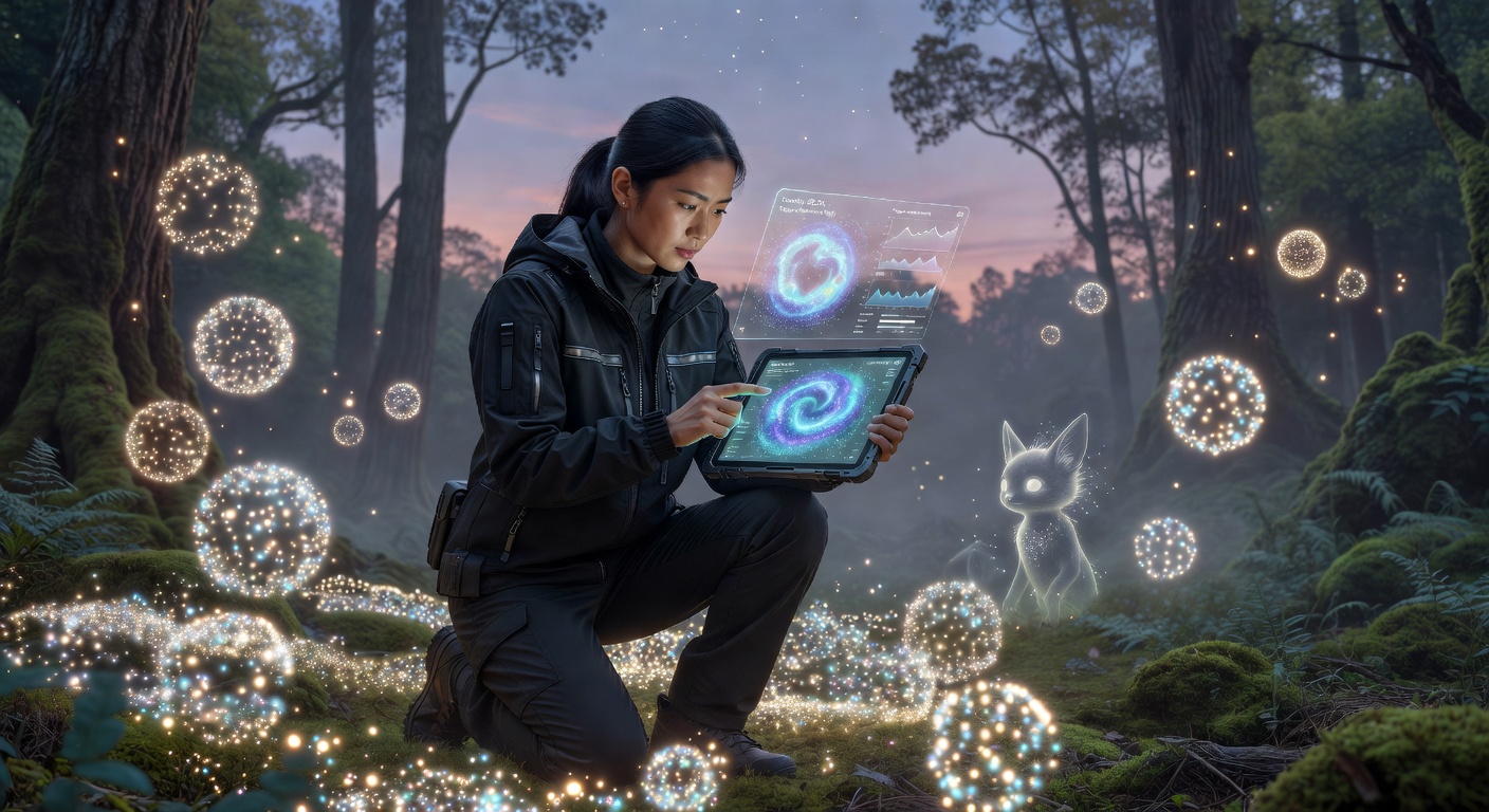 Particle effects swirling around a rare creature spawn point in a dense forest expedition zone