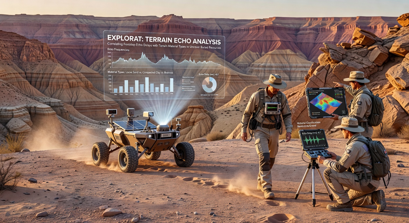 Detailed comparison chart showing echo delay measurements over sand, soil, and rock surfaces