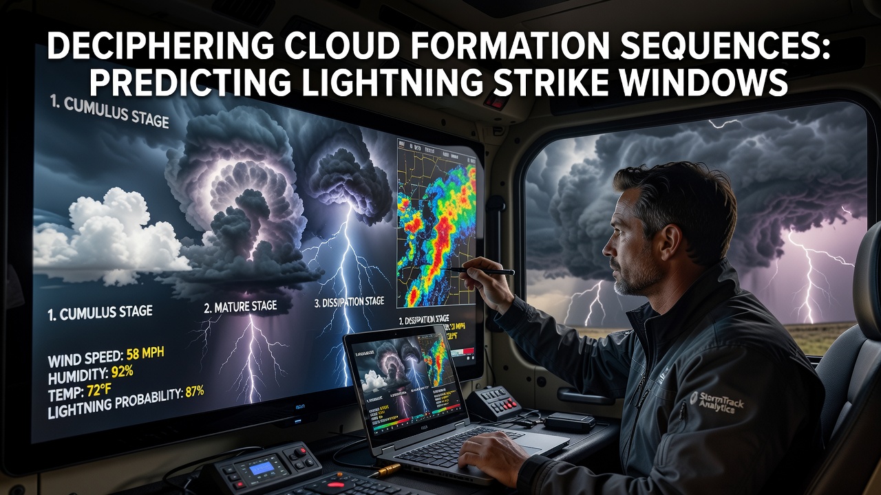 Storm chaser observing layered cloud formations building over open plains in a survival simulation game