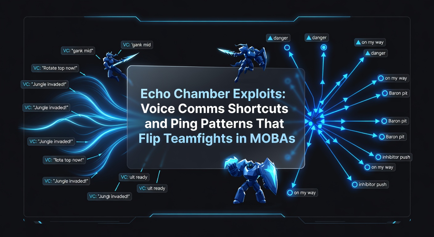 Professional MOBA team coordinating via voice comms during an intense teamfight, headsets glowing amid chaotic screen action