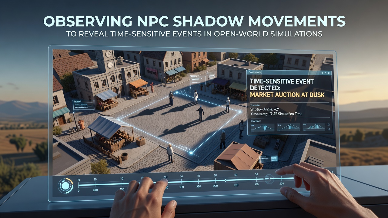 Detailed view of NPC shadows shifting across open terrain as time advances in a simulation environment