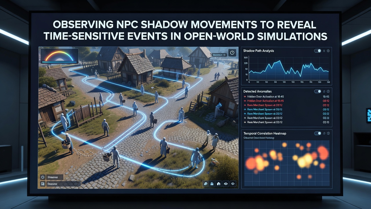 Multiple NPC shadows converging near a landmark to indicate an approaching event window