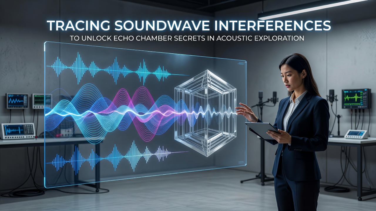 Soundwave interference patterns visualized in an echo chamber environment from an acoustic exploration game